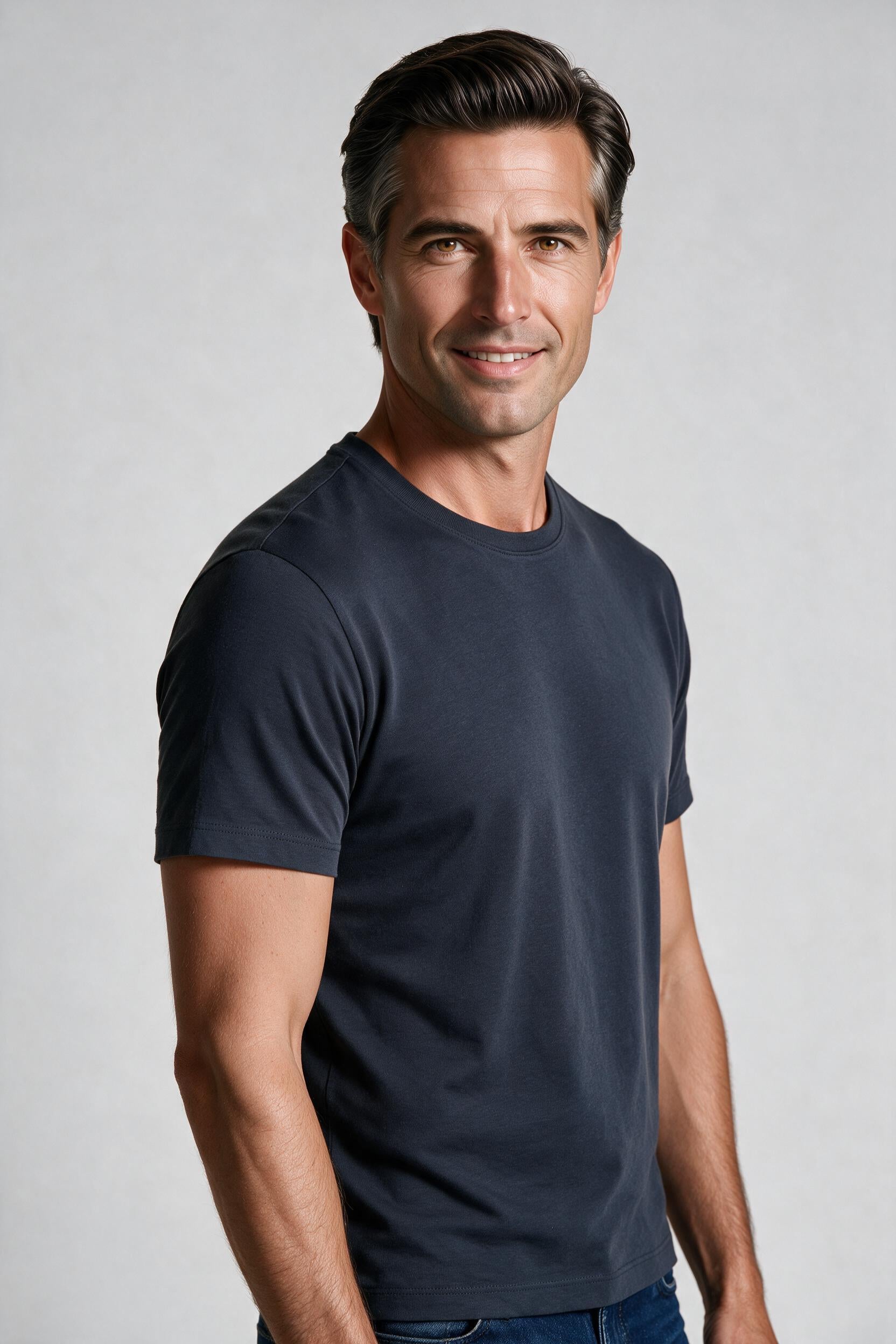 Raffi Aqua Cotton Lafayette Crew Neck Tee in Carbon – close-up #Color_Carbon