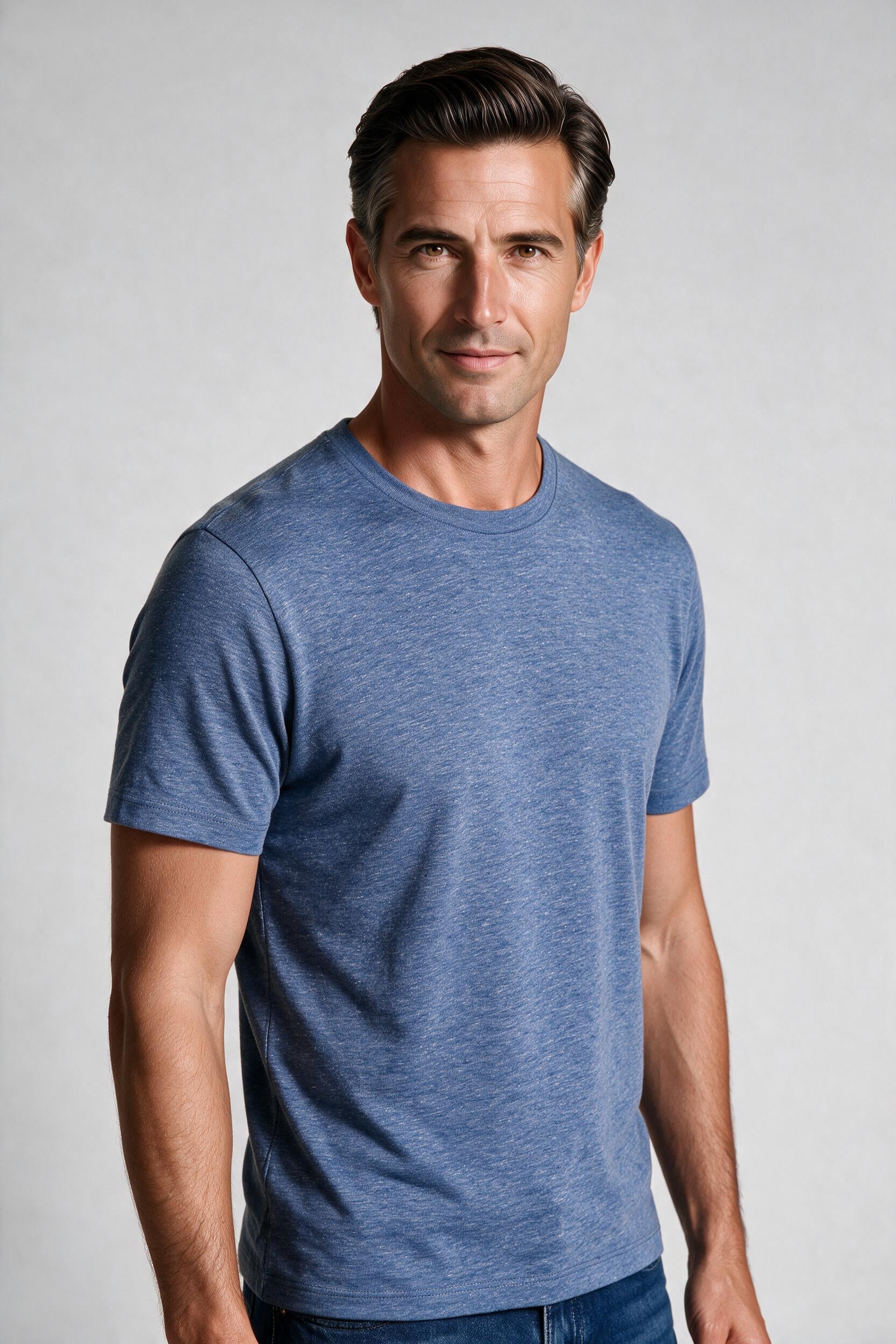 Raffi Aqua Cotton Lafayette Crew Neck Tee in Jean – close-up #Color_Jean