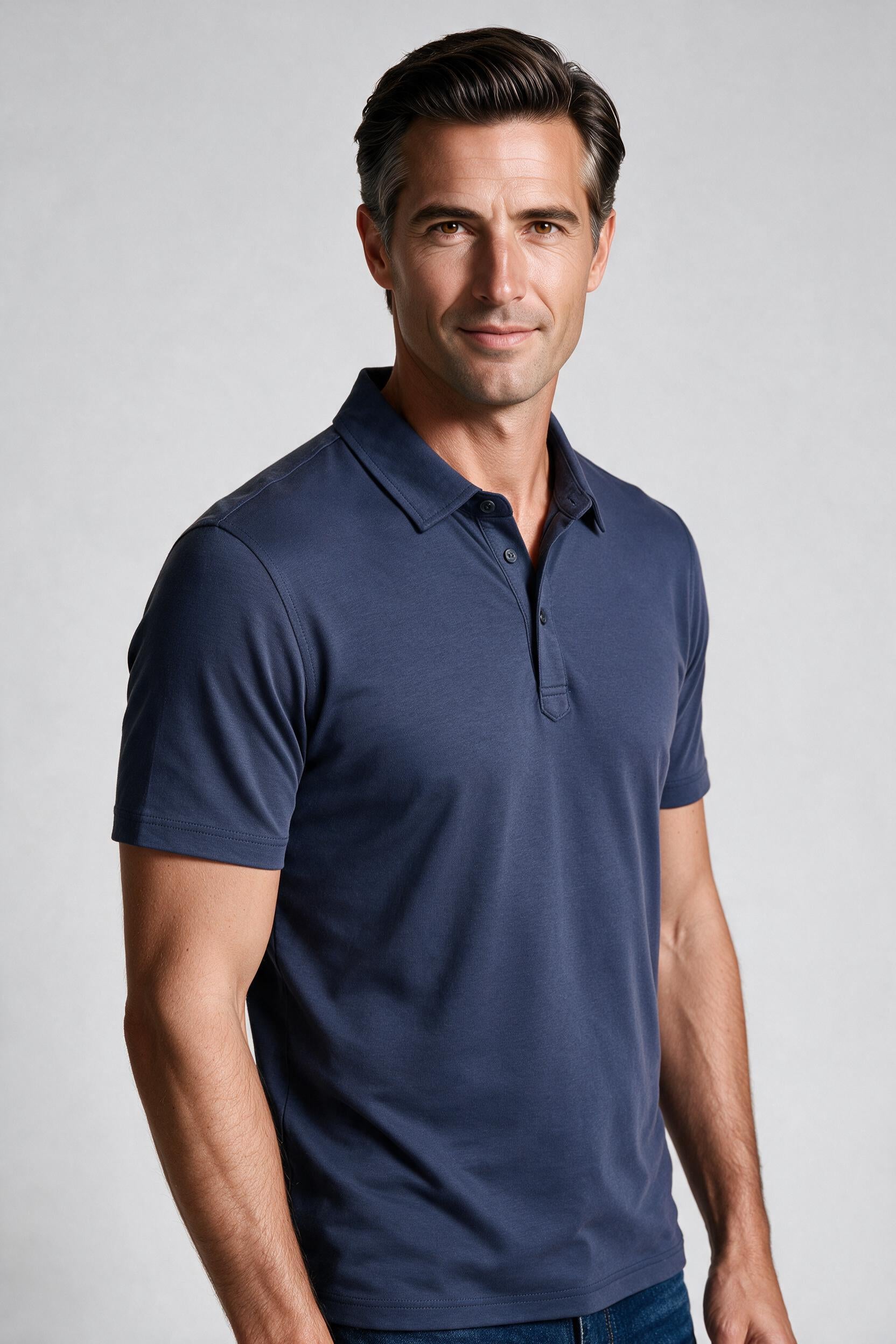 Raffi Aqua Cotton Sherwood Polo in MIDNIGHT – close-up | Mondo Uomo Naples FL #Color_MIDNIGHT