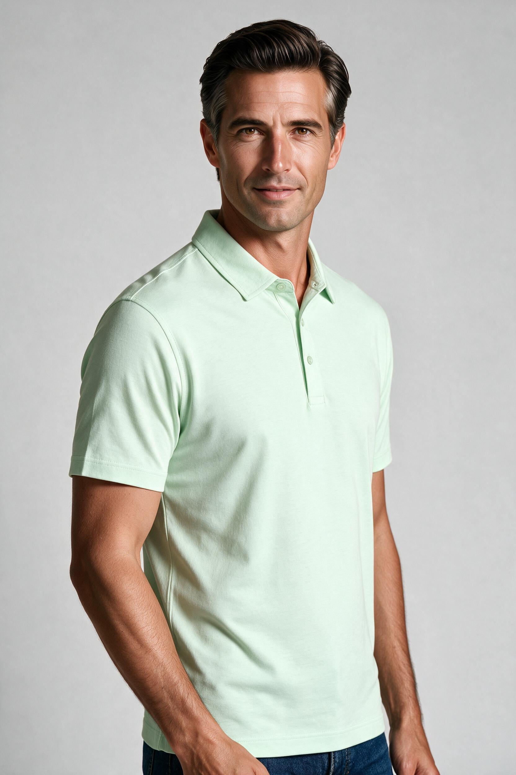 Raffi Aqua Cotton Sherwood Polo in Mint – close-up #Color_Mint
