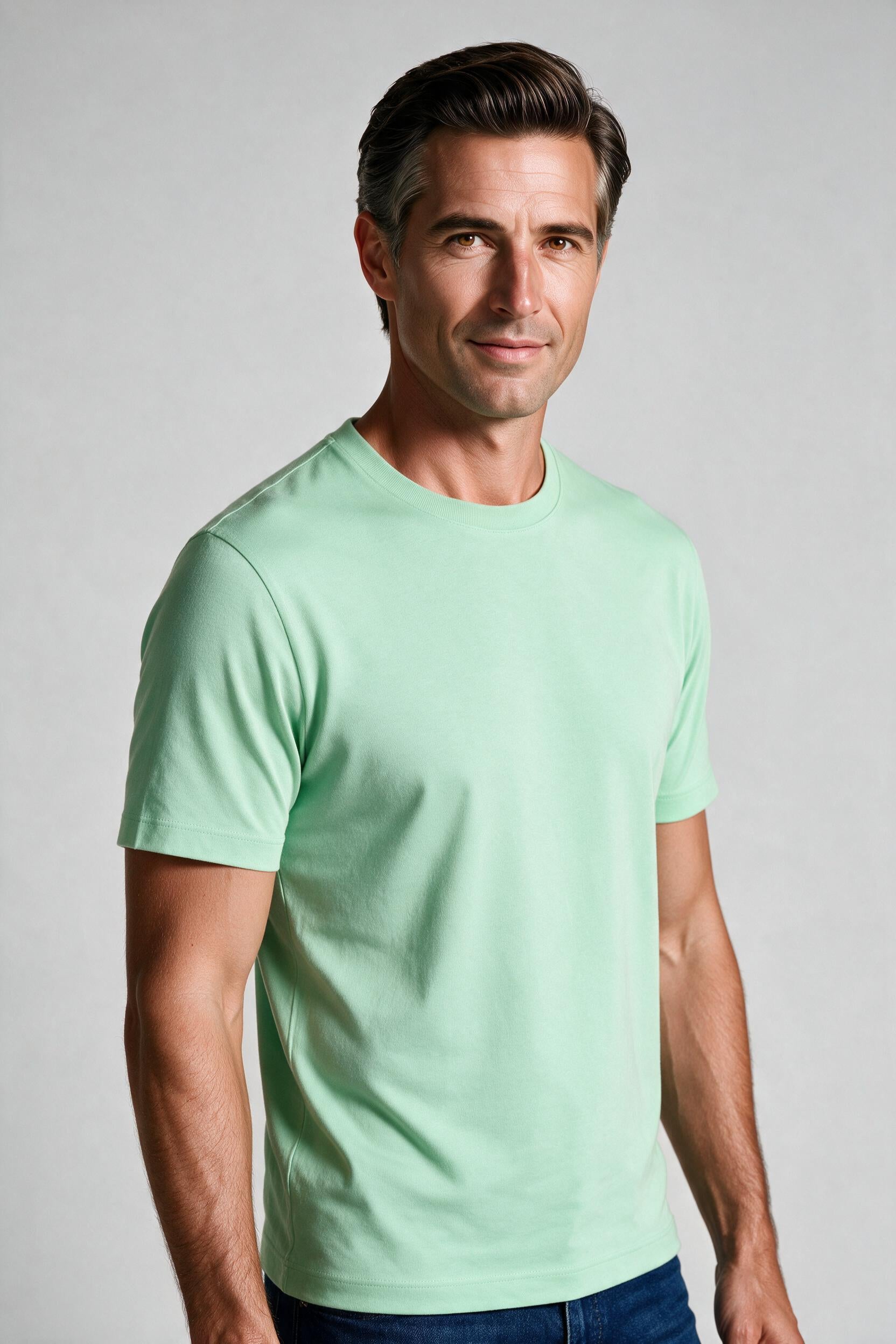 Raffi Aqua Cotton Lafayette Crew Neck Tee in Mint – close-up #Color_Mint
