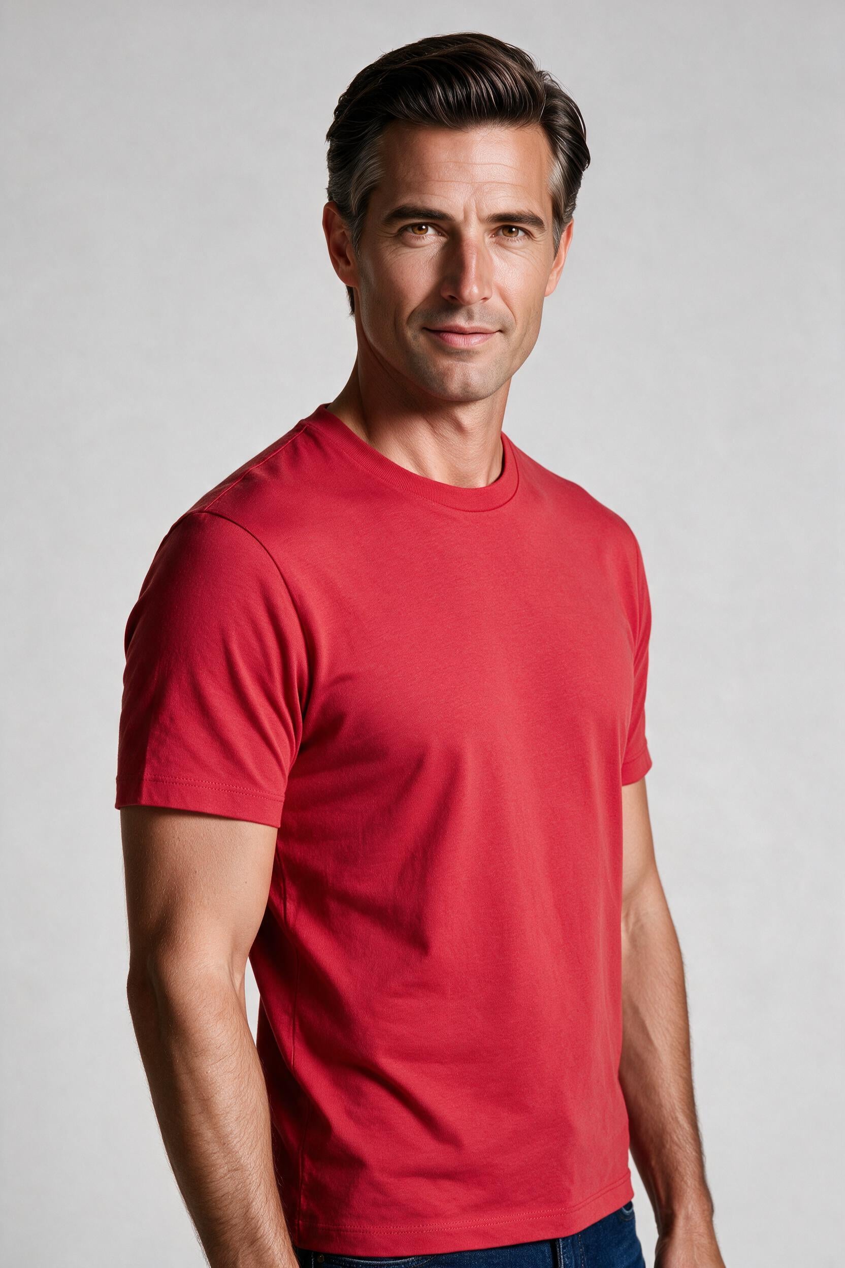 Raffi Aqua Cotton Lafayette Crew Neck Tee in Red – close-up #Color_Red