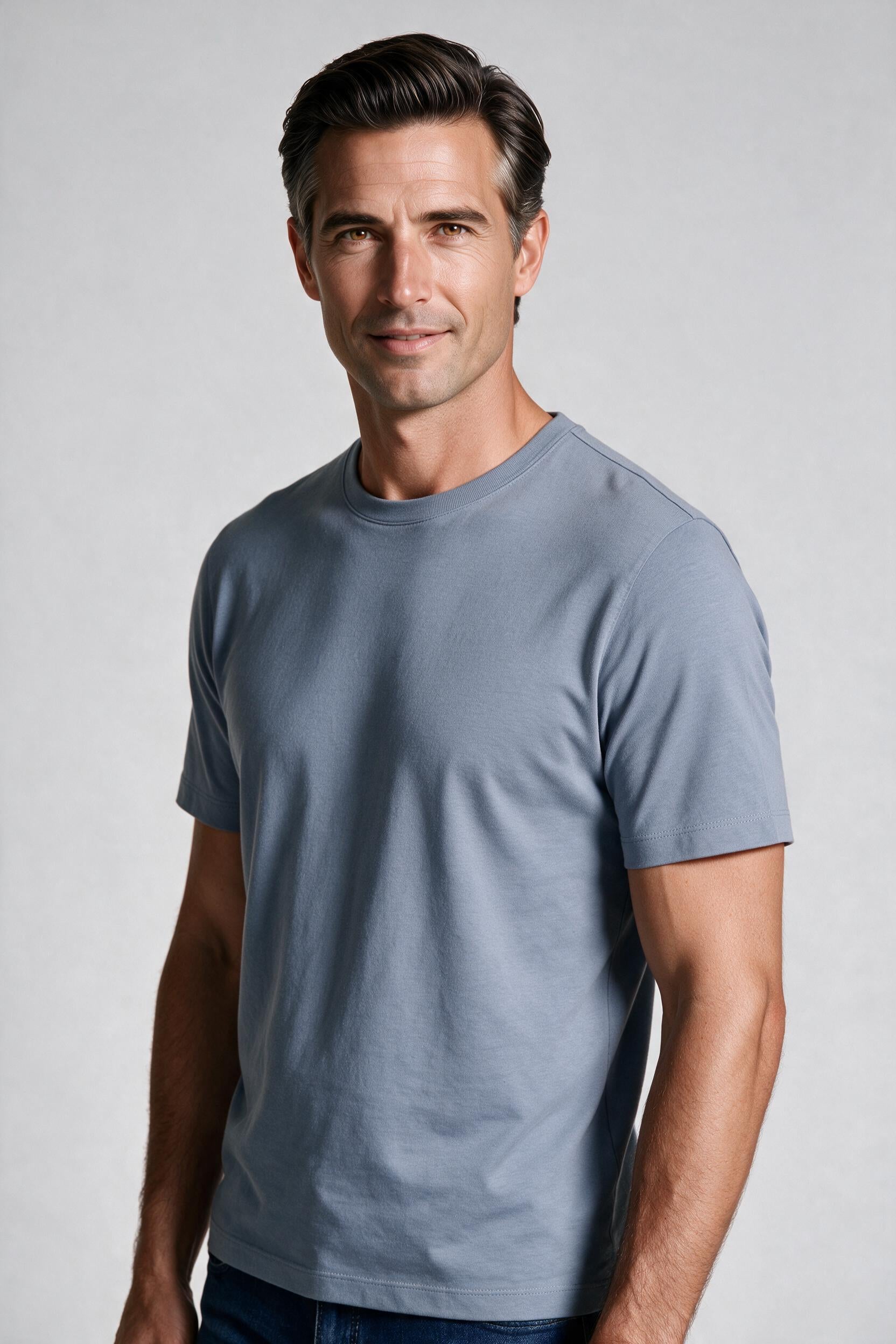 Raffi Aqua Cotton Lafayette Crew Neck Tee in Storm – close-up #Color_Storm