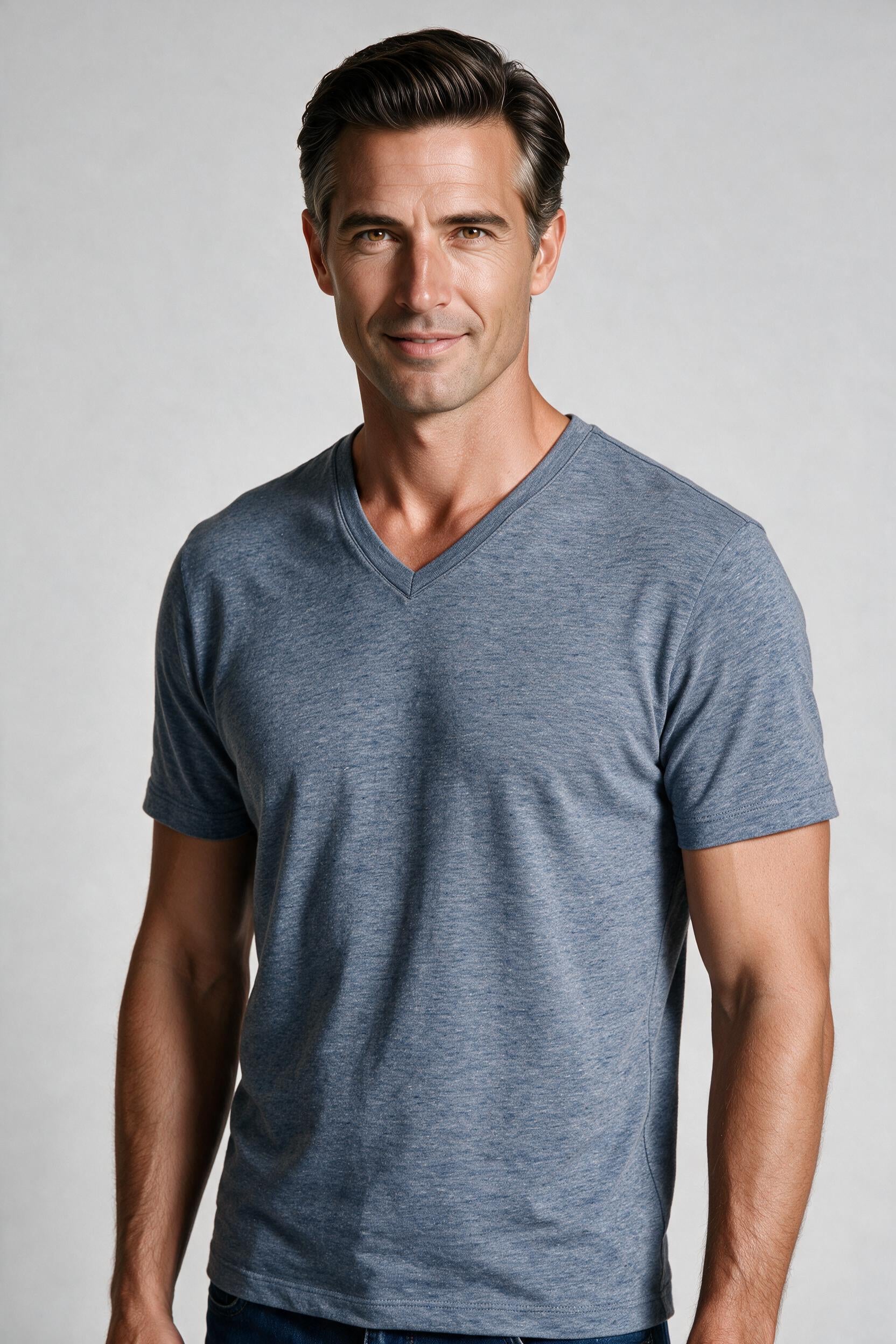 Raffi Aqua Cotton Noah V-Neck Tee in Storm – close-up #Color_Storm