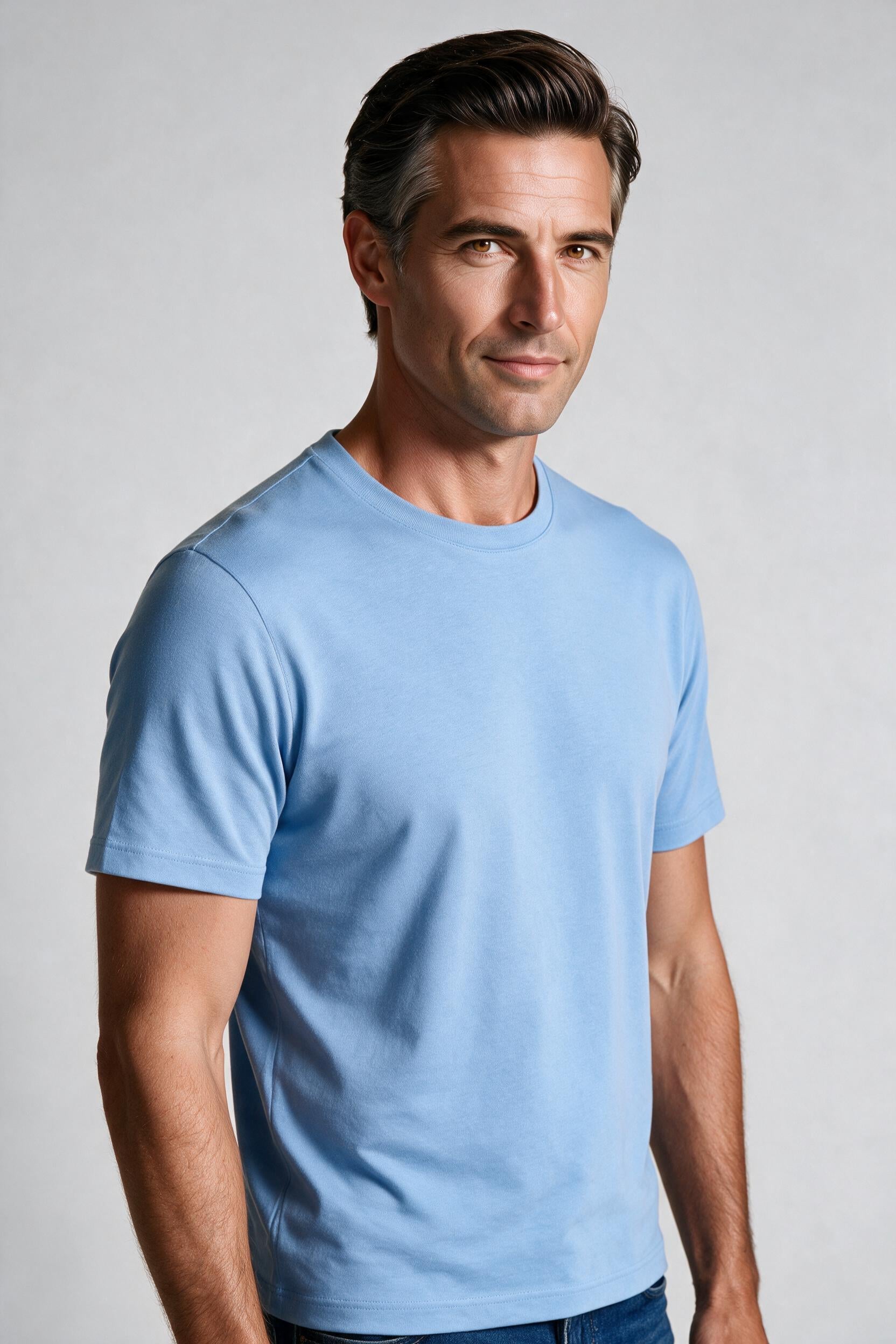 Raffi Aqua Cotton Lafayette Crew Neck Tee in Water – close-up #Color_Water