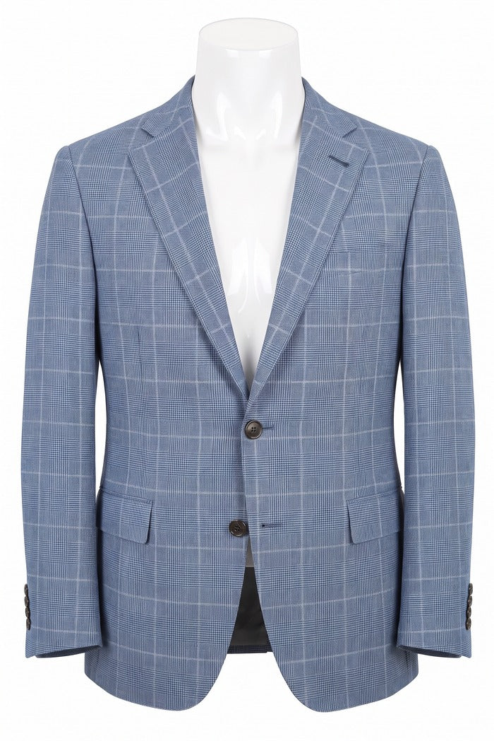 Corneliani Academy Light Wool Glen Check Sport Coat, Light Blue – front view | Mondo Uomo, Naples, Florida