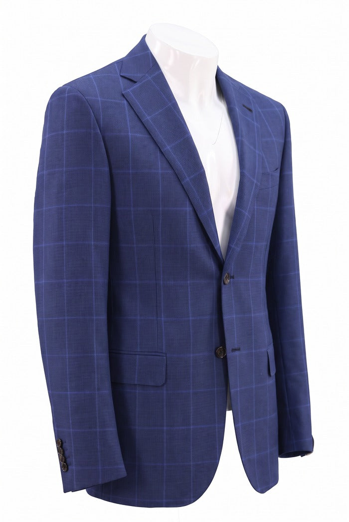 Corneliani Academy Light Wool Windowpane Sport Coat, Navy – three-quarter side view