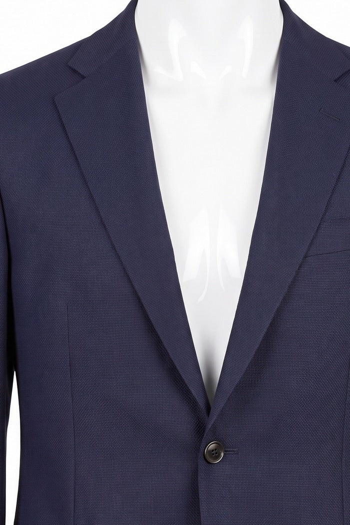 Corneliani Academy Light Wool Hopsack Blazer, Navy – lapel and fabric detail