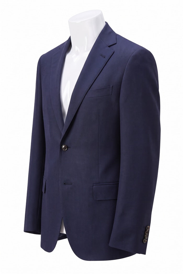 Corneliani Academy Light Wool Hopsack Blazer, Navy – three-quarter side view