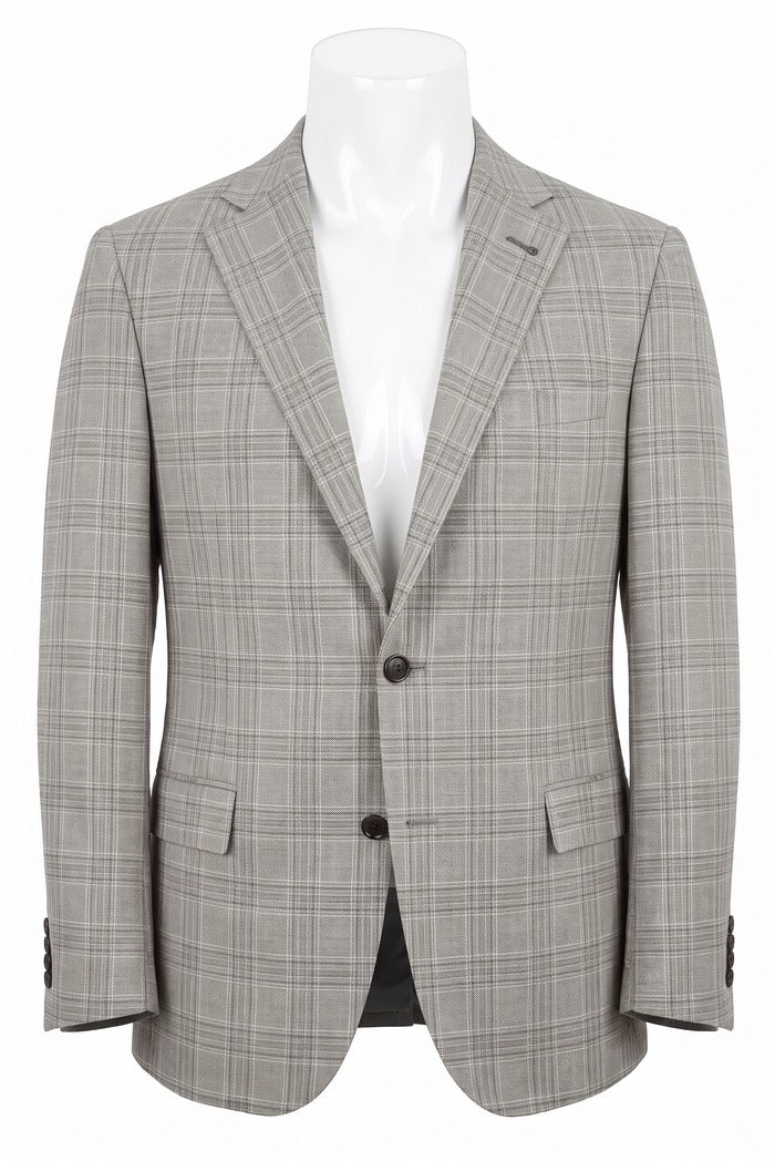 Corneliani Academy Light Wool Plaid Sport Coat, Taupe – front view | Mondo Uomo, Naples, Florida