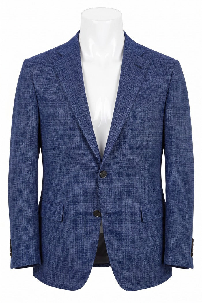 Corneliani Academy Light Wool Textured Weave Sport Coat, Blue – front view | Mondo Uomo, Naples, Florida