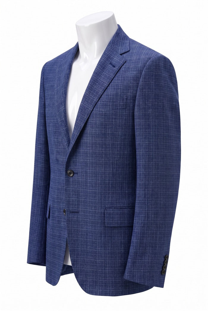Corneliani Academy Light Wool Textured Weave Sport Coat, Blue – three-quarter side view