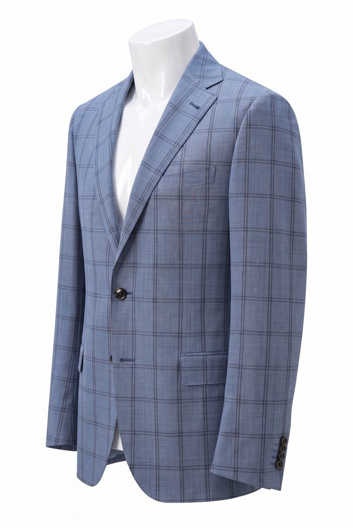 Corneliani Academy Light Wool Windowpane Sport Coat, Blue – three-quarter side view