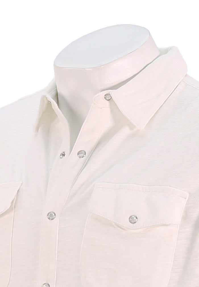 John Varvatos - Arvon Long Sleeve Knit - Western Shirt in Vintage Wash Slub - Mondo Uomo - White - Collar view