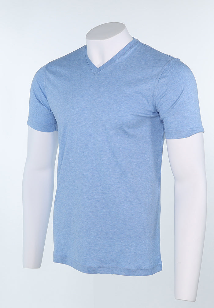 Raffi Aqua Cotton Noah V-Neck Tee in Water – view 3 #Color_Water