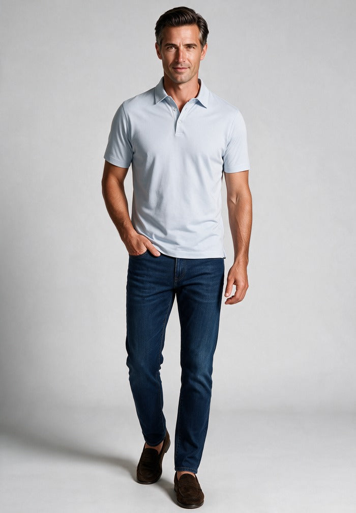 Paul & Shark S/S Polo, Blue — worn with denim