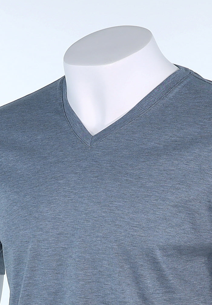 Raffi Aqua Cotton Noah V-Neck Tee in Storm – view 2 #Color_Storm