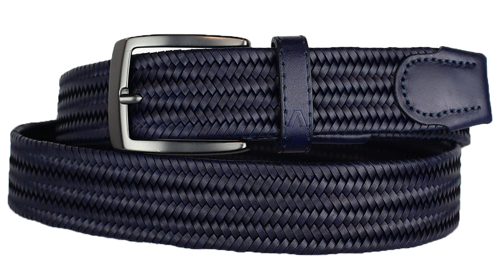 Alberto Braided Stretch Leather Belt Navy