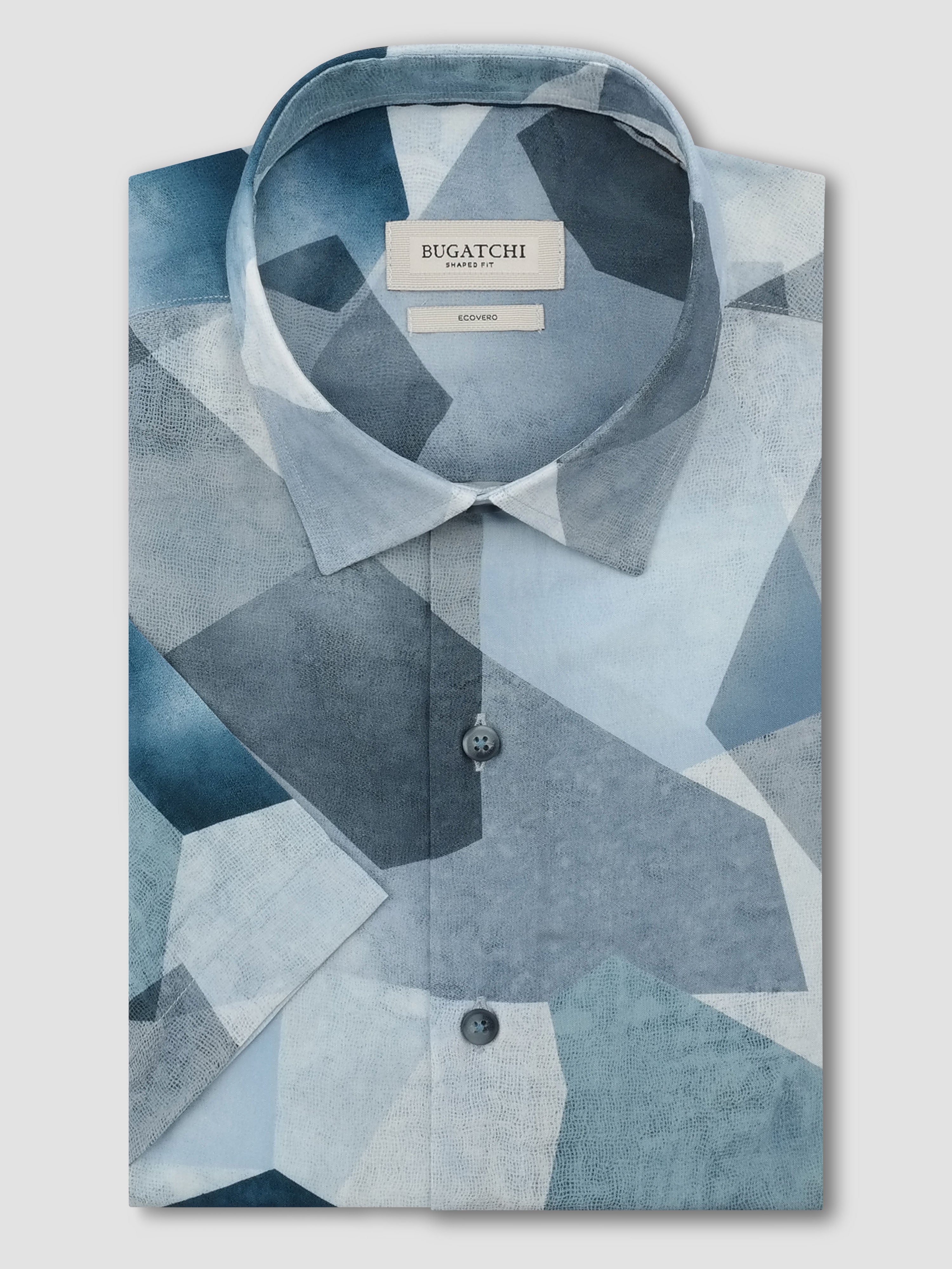 Bugatchi Vero Shaped S/S Shirt, Hazy Blue