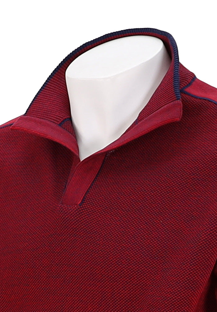 St Croix Sweater Open mock red Close Up at Mondo Uomo Naples Florida