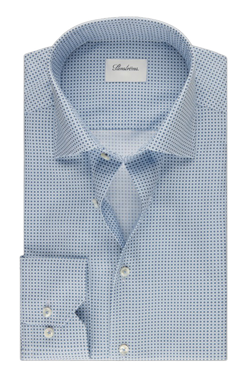 Blue Micro Patterned Twill Shirt Fitted