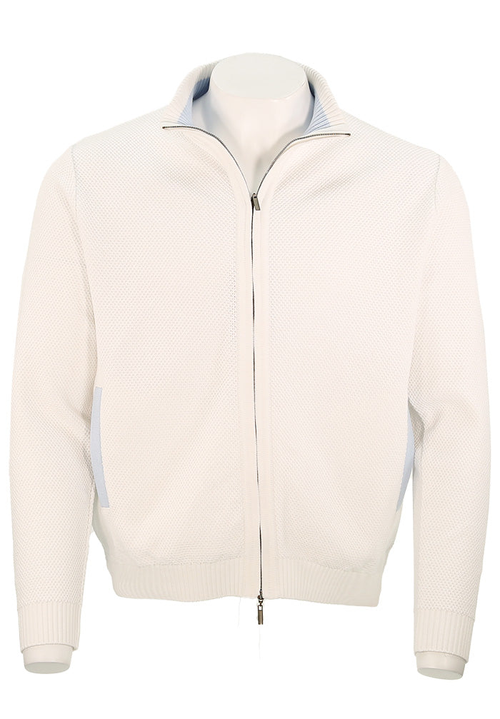St. Croix Zip Cardigan, WHITE/BLUE
