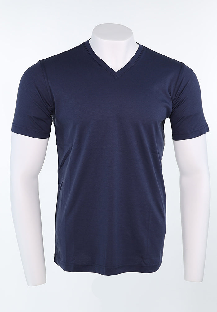 Raffi Aqua Cotton Noah V-Neck Tee in Midnight | Mondo Uomo Naples FL #Color_Midnight