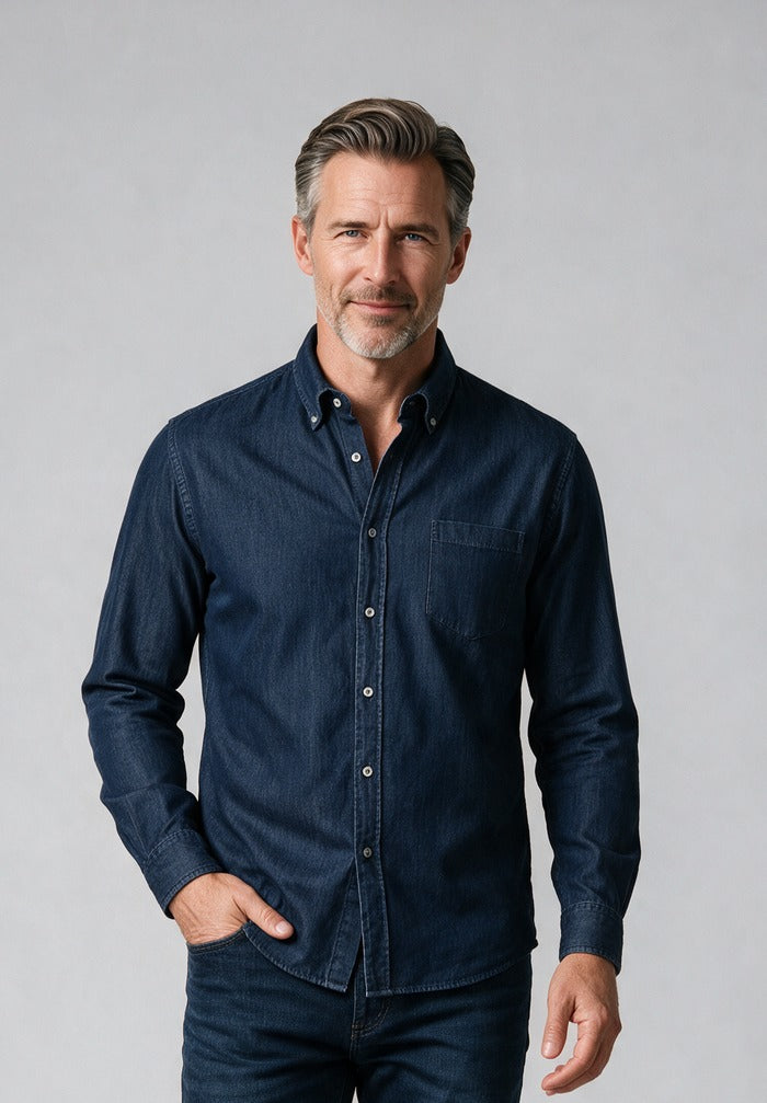Cotton Denim Shirt — model detail