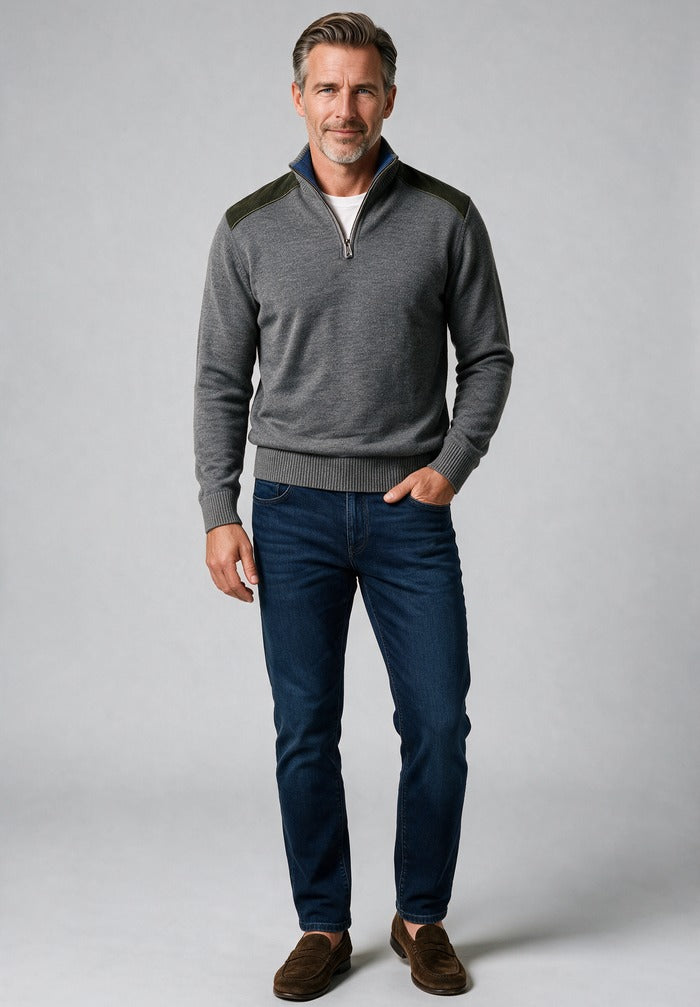 Paul & Shark Half Zip Sweater — worn with denim