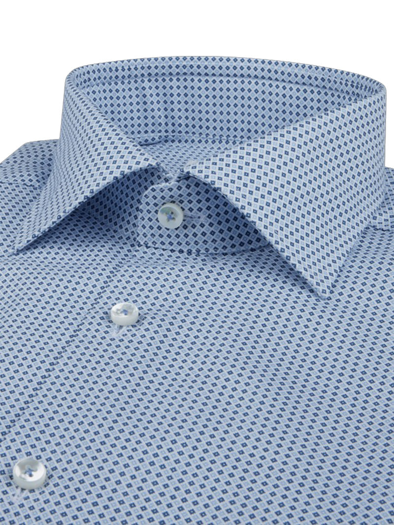 Blue Micro Patterned Twill Shirt Fitted