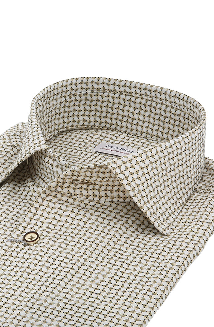 Marcello Beige Micro-Print Long Sleeve Shirt For Men  W031R