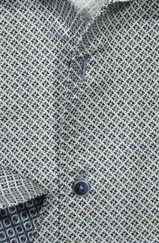 Marcello Diamond Medallion Long Sleeve Shirt — fabric close-up