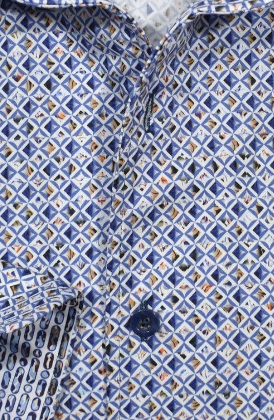 Marcello Rotated Indigo Long Sleeve Shirt — fabric close-up