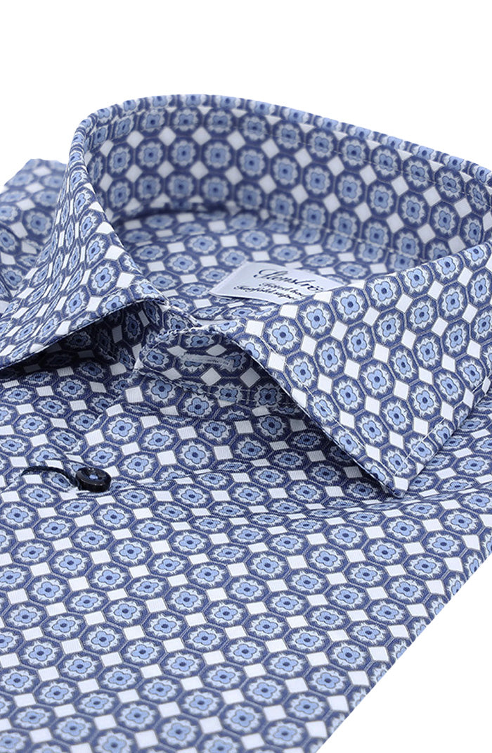 Blue Patterned Twill Shirt