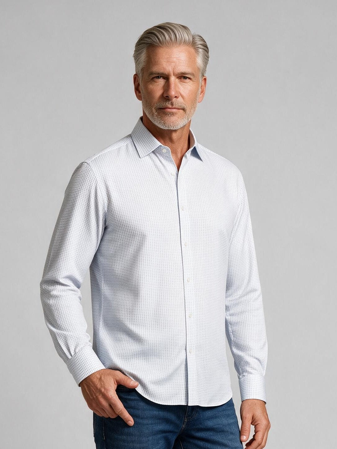 Bugatchi L/S Alvin Shirt, Air Blue, detail | Mondo Uomo Naples FL
