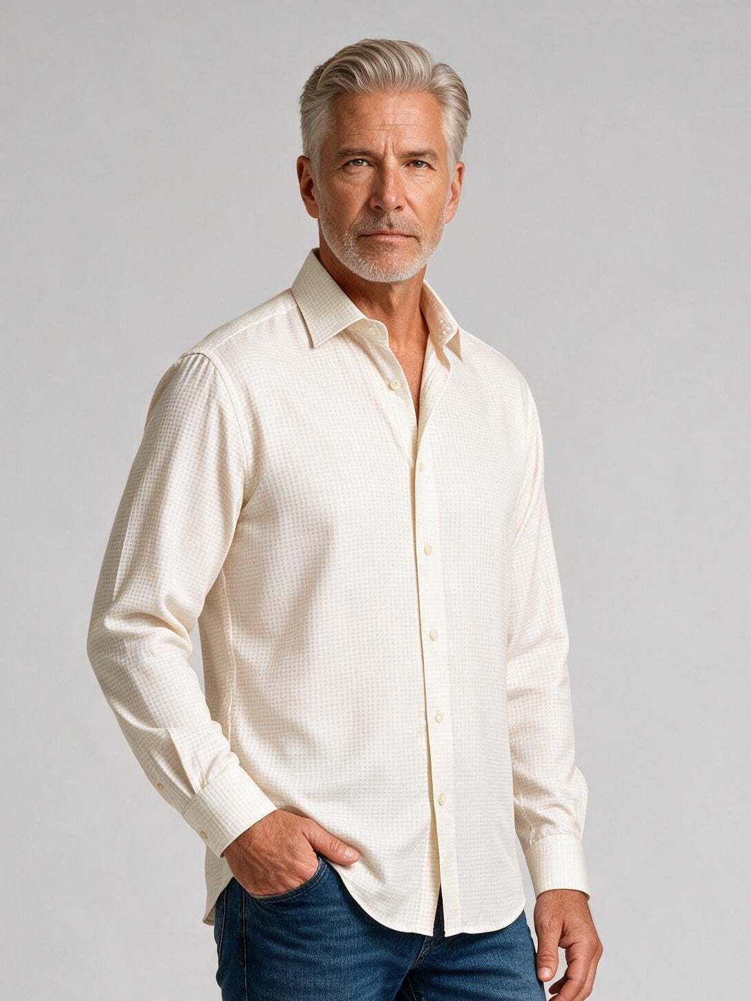 Bugatchi L/S Alvin Shirt, Almond, detail | Mondo Uomo Naples FL