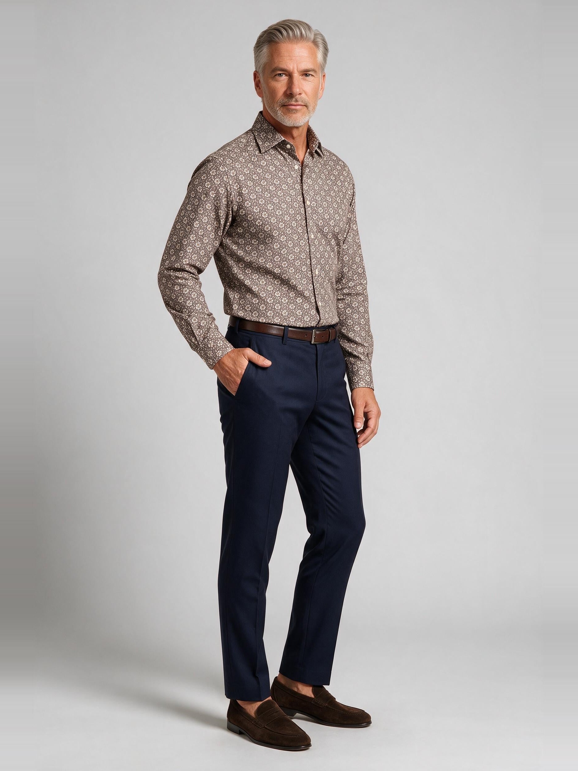 Bugatchi L/S Alvin Shirt, Dusty Pink, worn with a dress trouser | Mondo Uomo Naples FL