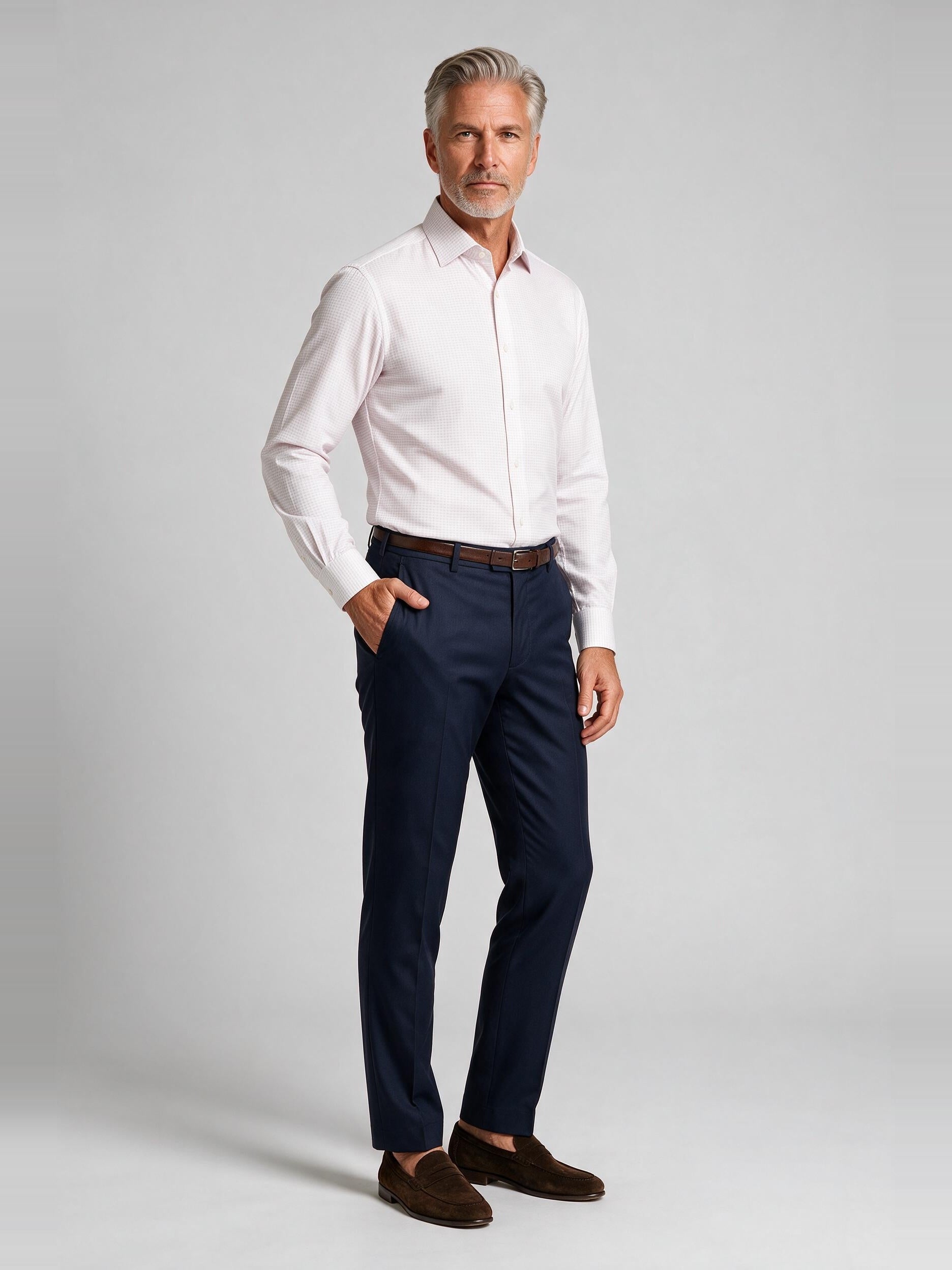 Bugatchi L/S Alvin Shirt, Dusty Pink, worn with a dress trouser | Mondo Uomo Naples FL