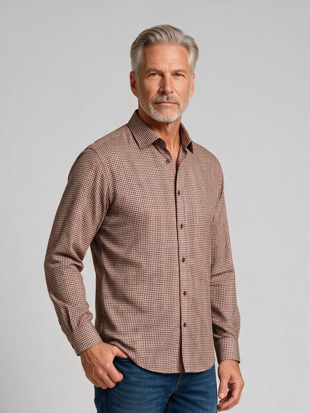 Bugatchi L/S Alvin Shirt, Sienna, detail | Mondo Uomo Naples FL