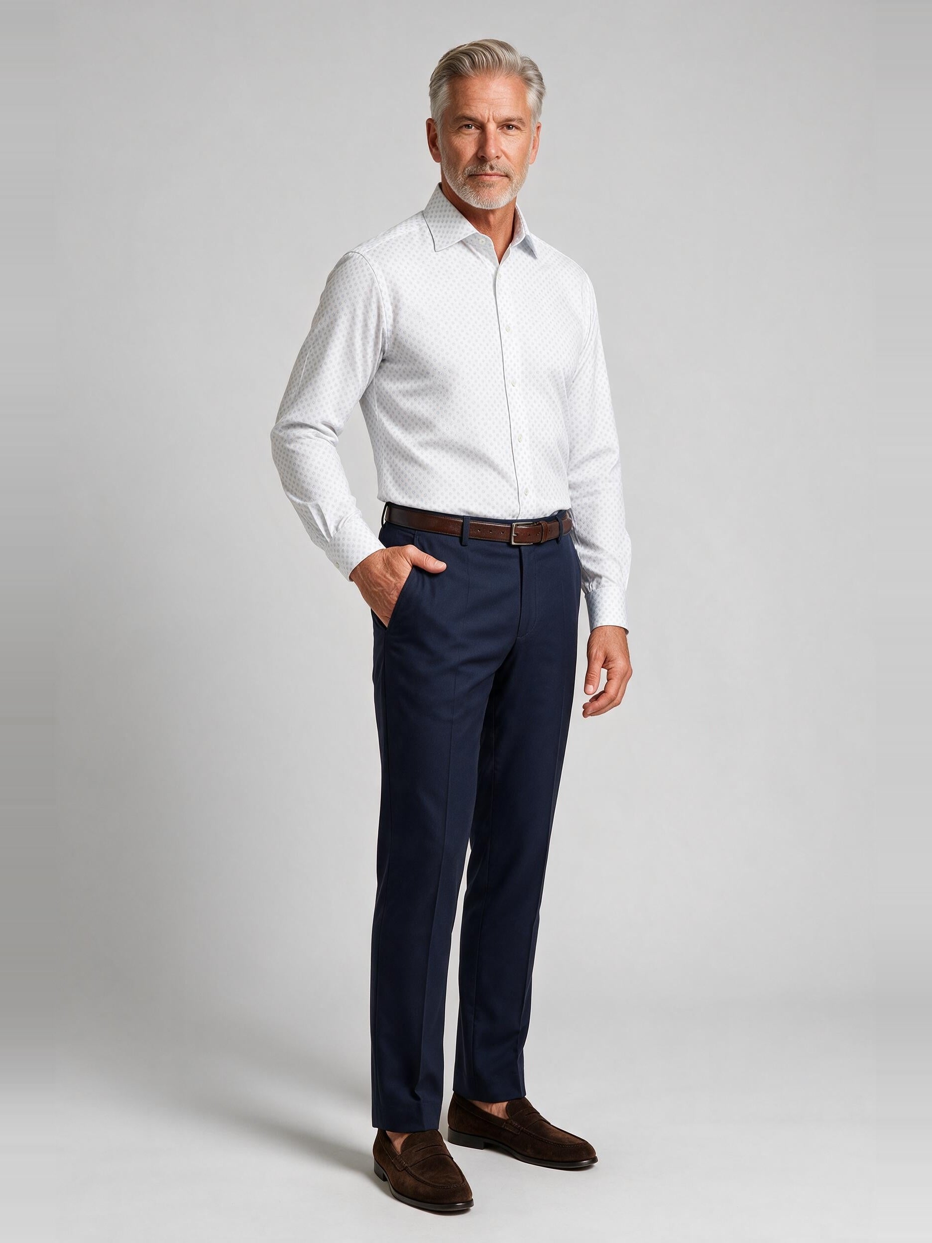 Bugatchi L/S Alvin Shirt, Sky, worn with a dress trouser | Mondo Uomo Naples FL