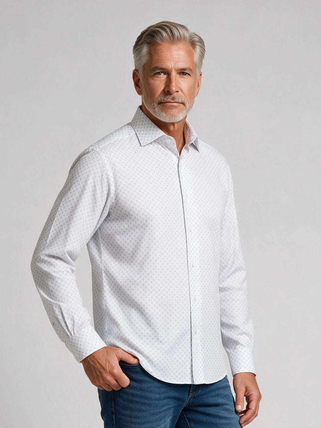 Bugatchi L/S Alvin Shirt, Sky, detail | Mondo Uomo Naples FL