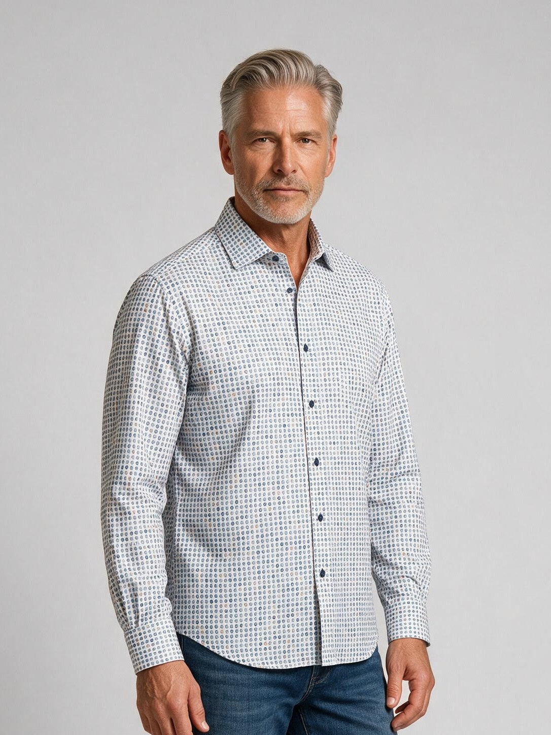 Bugatchi L/S Axel Shirt, Air Blue, fabric detail | Mondo Uomo Naples FL