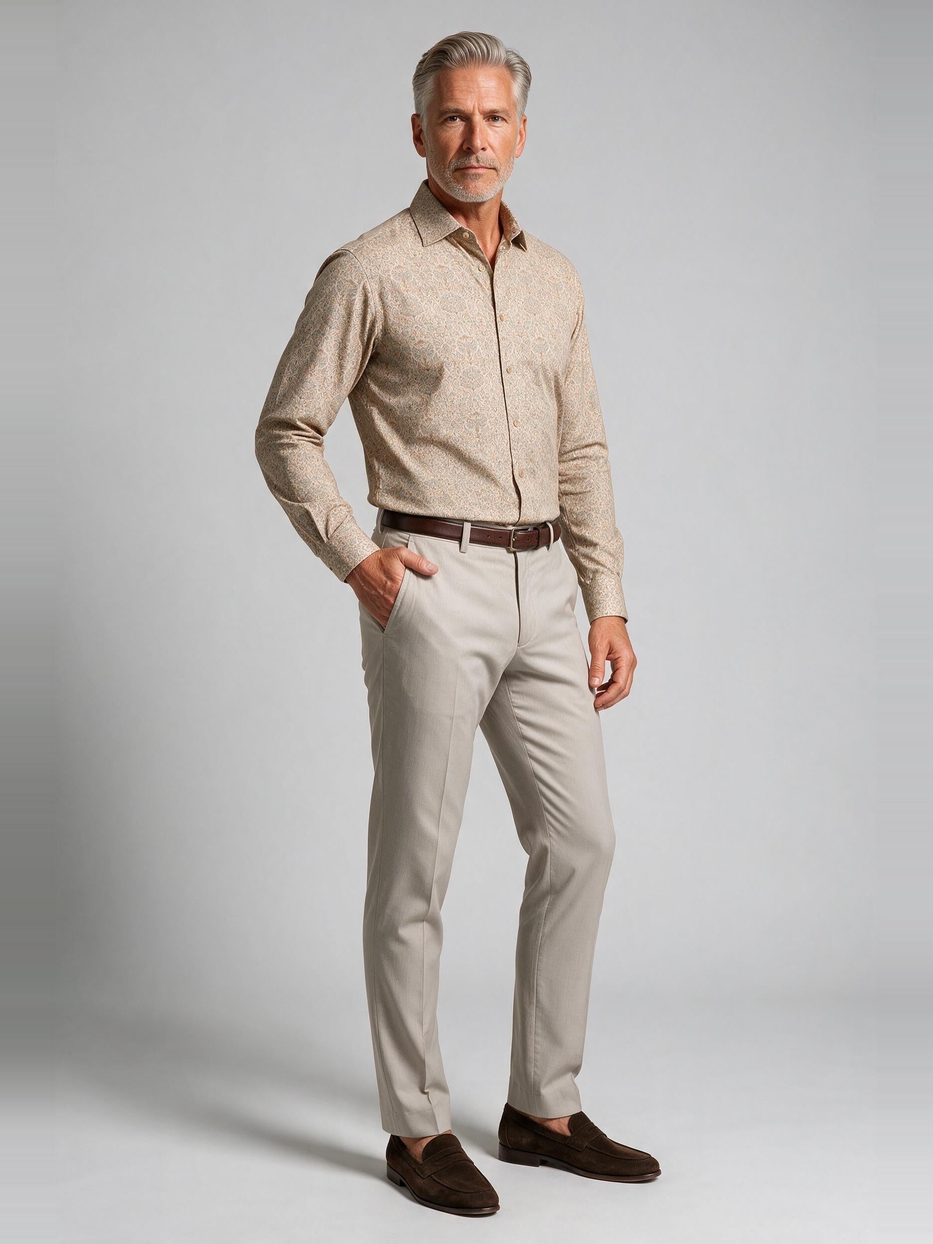 Bugatchi L/S Axel Shirt, Ginger, worn with a dress trouser | Mondo Uomo Naples FL