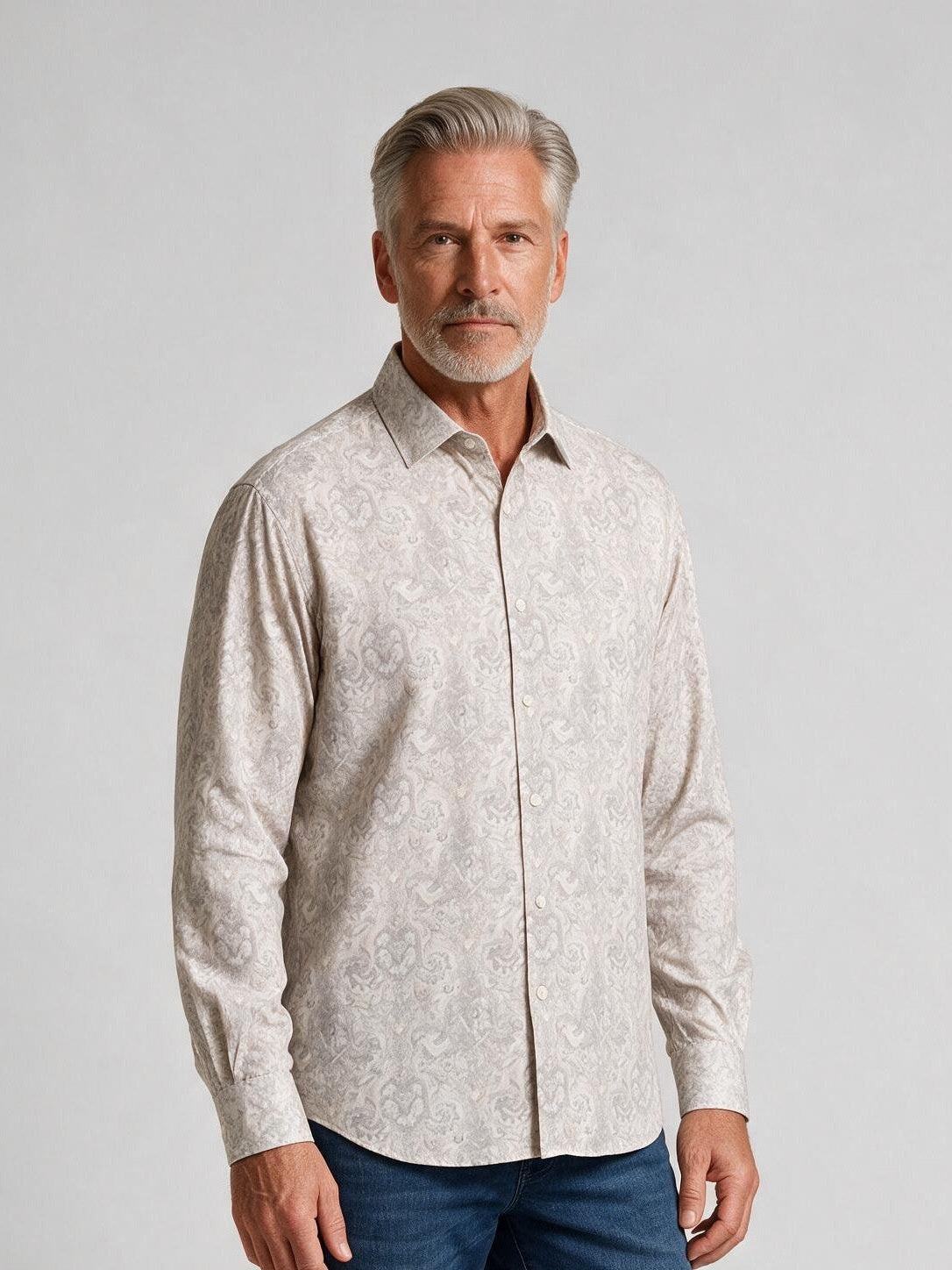 Bugatchi L/S Axel Shirt, Limestone, fabric detail | Mondo Uomo Naples FL