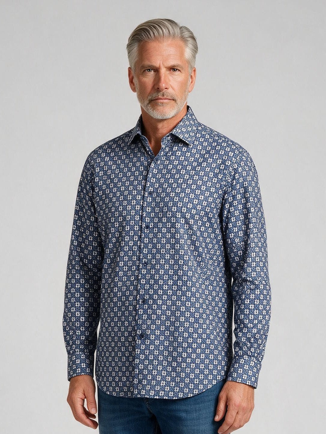Bugatchi L/S Axel Shirt, Navy, fabric detail | Mondo Uomo Naples FL