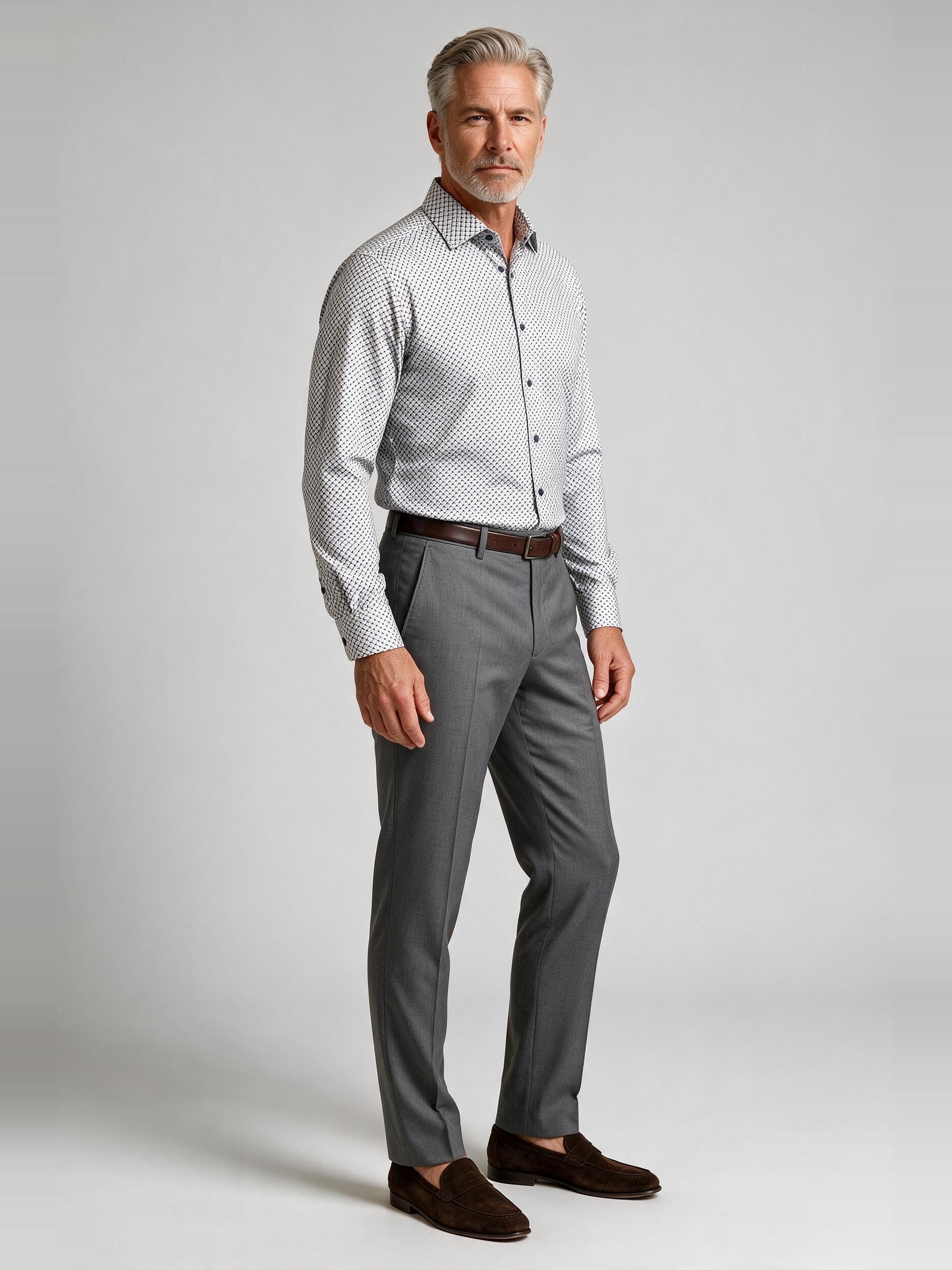 Bugatchi L/S Axel Shirt, Teal, worn with a dress trouser | Mondo Uomo Naples FL