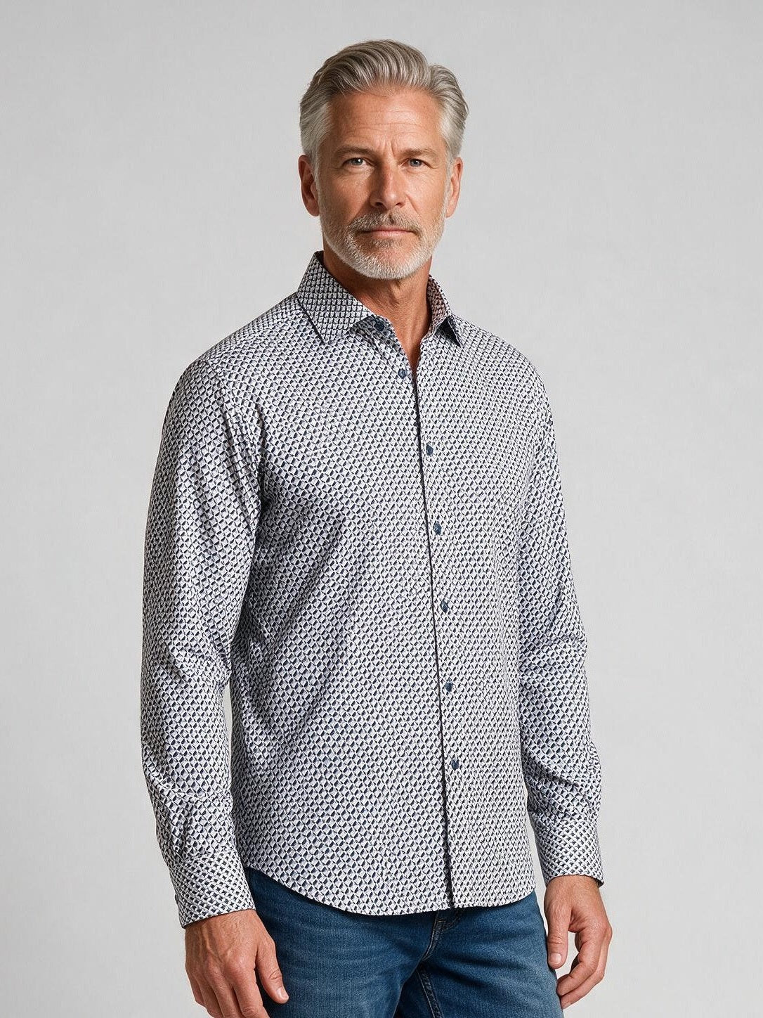 Bugatchi L/S Axel Shirt, Teal, detail | Mondo Uomo Naples FL