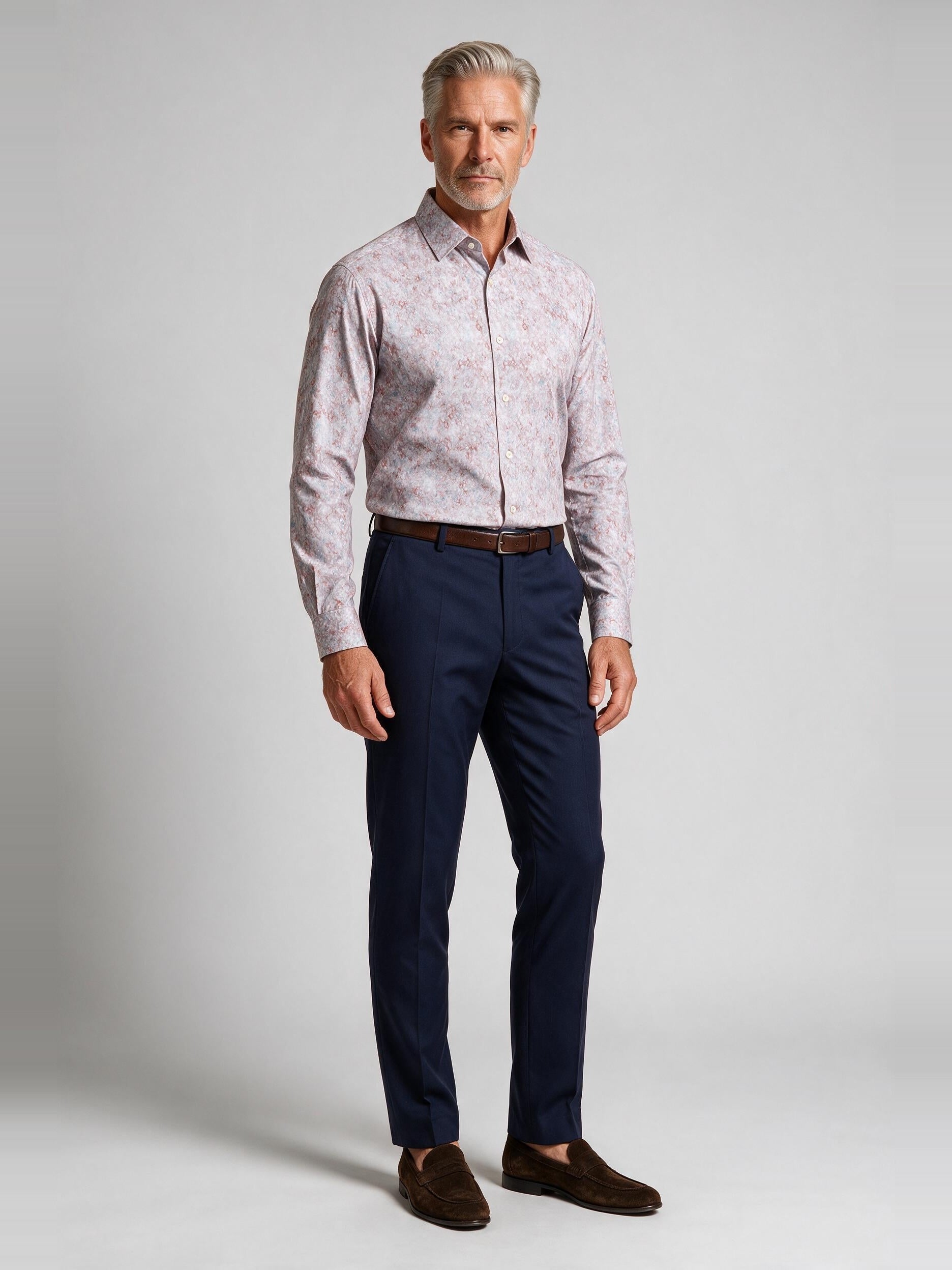 Bugatchi L/S Julian Shirt, Dusty Pink, worn with a dress trouser | Mondo Uomo Naples FL