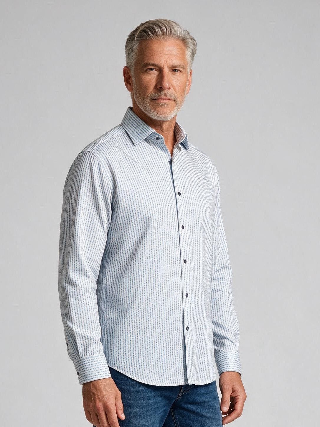 Bugatchi Ooohcotton L/S Devon Shirt, Air Blue, detail | Mondo Uomo Naples FL