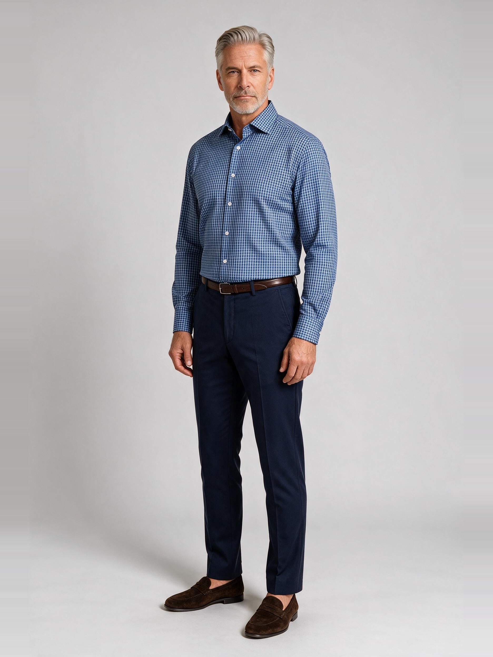 Bugatchi Ooohcotton L/S Devon Shirt, Air Blue, worn with a dress trouser | Mondo Uomo Naples FL